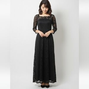 Musol Black Lace Maxi Dress Goth Whimsigoth Sheer Floral Witchy M